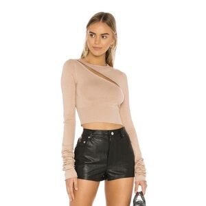 H:ours Jacklyn Sweater Cutout Mesh Cropped Neutral Tan Small Revolve Chic Edgy